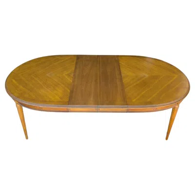 Pre-owned Drexel Mid-century Modern  Esperanto Walnut Oval Extension Dining Table In Brown