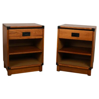 Pre-owned Drexel Midcentury Pair Of Nightstands/side Tables  Modulus Collection In Brown
