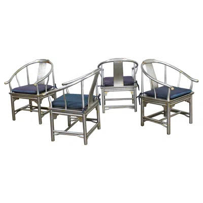 Pre-owned Drexel Ming Treasures Yoke Back Gold/silver Leaf Dining Chairs By  Heritage Set O In Brown