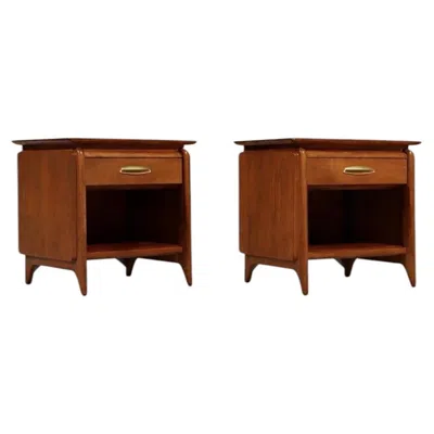 Pre-owned Drexel Newly Refinished - Pair Of Mid-century Modern �projection� Night Stands In Brown