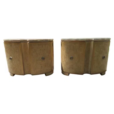 Pre-owned Drexel Outstanding Pair -heritage "insignia" Ash Burl Travertine Bachelors Chests In Brown