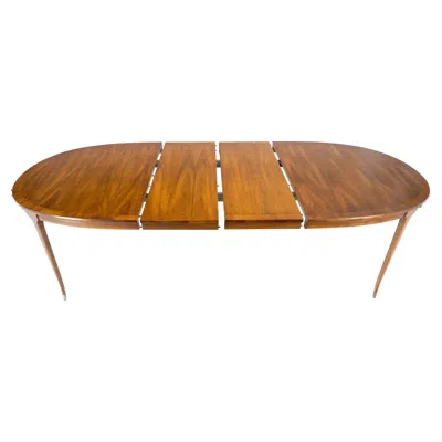 Pre-owned Drexel Oval American Walnut Mid Century Modern Dining Table On Tapered Leg 2 Leaves In Brown