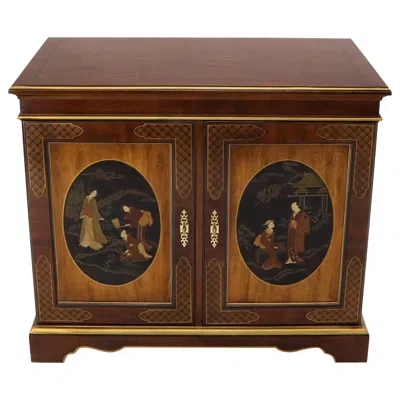 Pre-owned Drexel Painted Chinoiserie Two Doors Server Cabinet By  In Brown