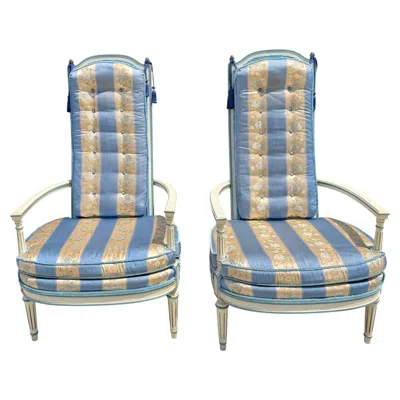 Pre-owned Drexel Pair Decorative French / Neoclassical High Back Arm Chairs Attrib  In Brown