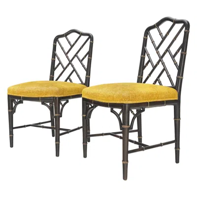 Pre-owned Drexel Pair Mid-century Modern Decorative Ebonized Walnut Faux Bamboo Side Chairs Mint In Brown