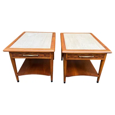 Pre-owned Drexel Pair Of Classic American Modern Nightstands For Restoration, 1960's In Brown