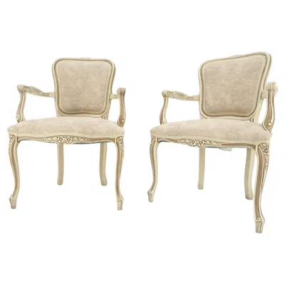Pre-owned Drexel Pair Of Country French Decorative Accent Fireside Beige Armchairs Mint In Brown