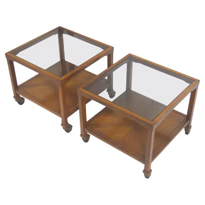 Pre-owned Drexel Pair Of  "et Cetera" Side Tables In Brown