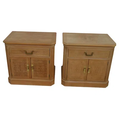 Pre-owned Drexel Pair Of  Heritage Corinthian Nightstand Cabinets In Brown