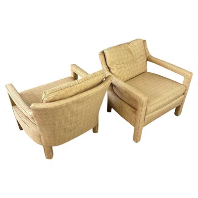Pre-owned Drexel Pair Of  Parson Style Chairs With Curvaceous Backs Mid Century In Brown