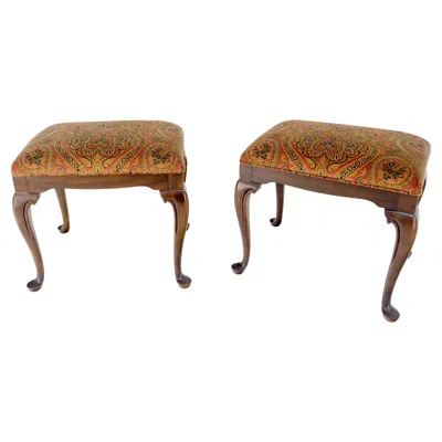 Pre-owned Drexel Pair Of  Queen Ann Decorative Walnut Benches C1970s Mint In Brown
