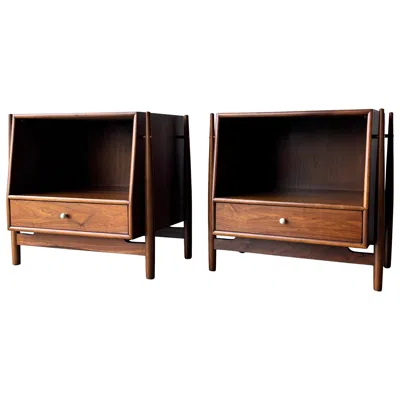 Pre-owned Drexel Pair Of Kipp Stewart Declaration Nightstands By  In Brown