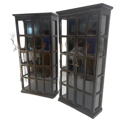 Pre-owned Drexel Pair Of Large Tortoise Finish Vitrines Etageres Cupboards Showcases Mint In Brown