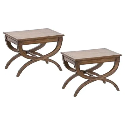 Pre-owned Drexel Pair Of Mid-century Modern X-form Stools / Benches, Circa 1962 In Brown