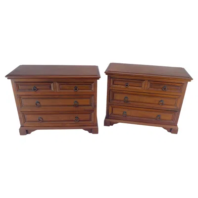 Pre-owned Drexel Pair Of Solid Mahogany Raised Panel Heavy Built 4 Drawer Bachelor Chests Dresser In Brown