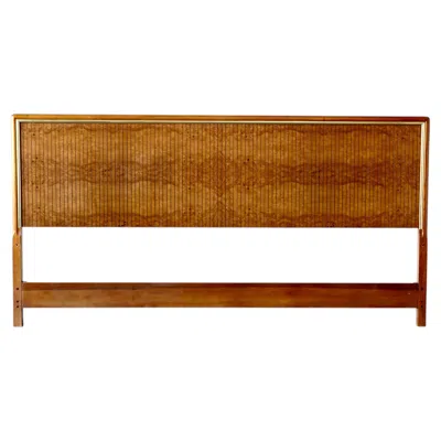 Pre-owned Drexel Post Modern  King Size Headboard In Burl Wood, Solid Oak, And Brass In Brown