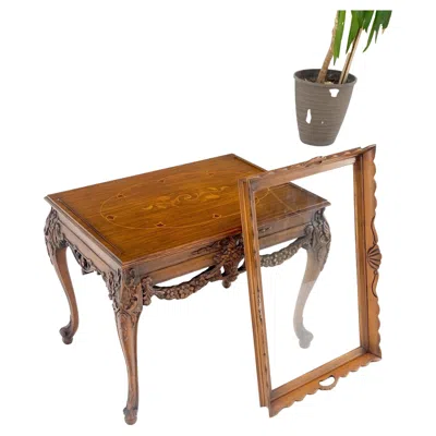 Pre-owned Drexel Removable Tray Top Pierce Carved Inlayed Walnut Side End Table Stand Mint! In Brown