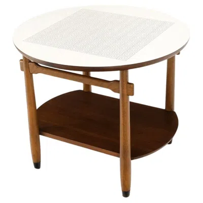 Pre-owned Drexel Round Two Tier Greek Key Pattern Laminate Top Occasional Side End Table Stand In Brown