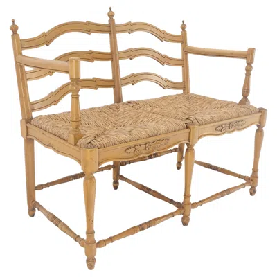 Pre-owned Drexel Rush Seat Ladder Back Carved Maple Country Style Loveseat Sofa Bench Mint! In Brown