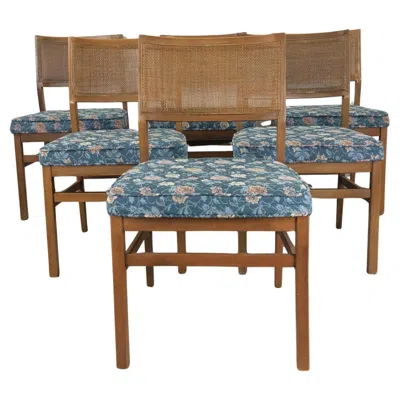 Pre-owned Drexel Set Of 6 Mid Century Modern Dining Chairs With Caned Back In Brown