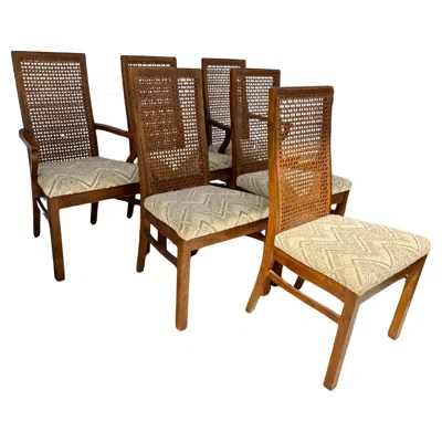 Pre-owned Drexel Set Of 6 Vintage Walnut Cane Back Dining Chairs By  In Brown