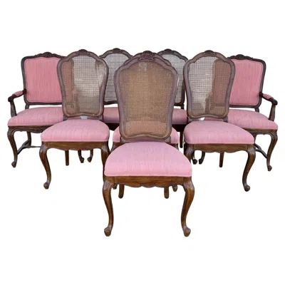 Pre-owned Drexel Set Of 8 French Provincial Oak Cane Back Dining Chairs In Brown