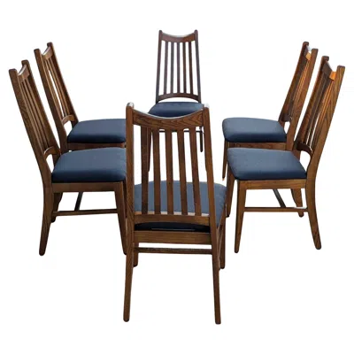 Pre-owned Drexel Set Of Six Mid-century Modern Oak Dining Chairs With New Upholstery In Brown