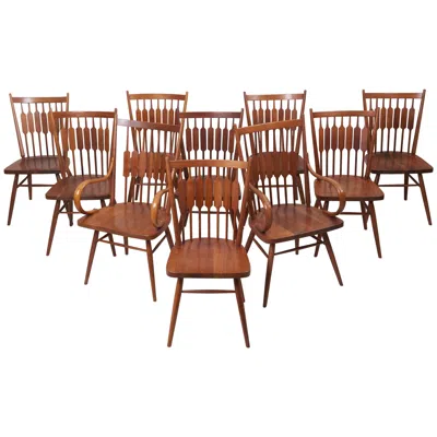 Pre-owned Drexel Set Of Ten Kipp Stewart For  "centennial" Chairs In Brown