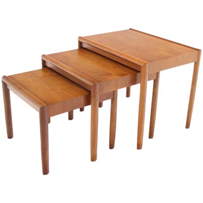 Pre-owned Drexel Set Of Three Walnut Mid Century Modern Nesting Tables In Brown