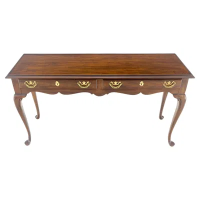 Pre-owned Drexel Solid Cherry Queen Ann Style Brass Drop Pulls Two Drawers Console Table Mint In Brown