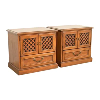 Pre-owned Drexel Spanish Colonial Carved Walnut Nightstands, Pair In Brown