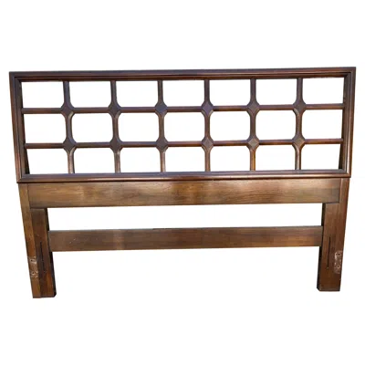 Pre-owned Drexel Stylish Mid-century Modern Walnut Lattice Queen Size Headboard  Style In Brown