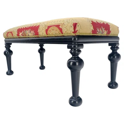 Pre-owned Drexel Tapestry Upholstery Massive Turned Black Lacquer Legs Window Bench Mint