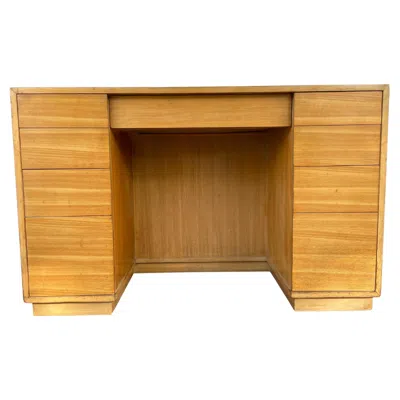 Pre-owned Drexel Unique Mid-century Modern Maple 9 Drawer Desk By  In Brown