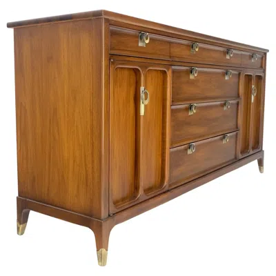Pre-owned Drexel Very Fine American Walnut 6 Drawers 2 Doors Compartment 67" Long Dresser Mint In Brown