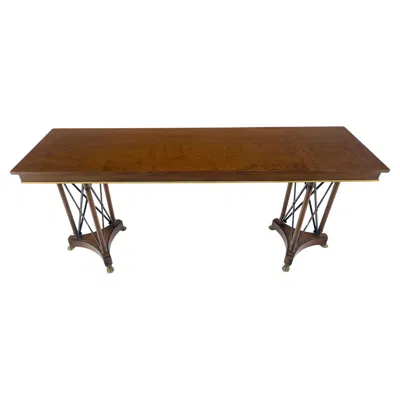Pre-owned Drexel Very Fine Double Pedestal Base 72" Long Sofa Console Table Brass Claw Feet Mint! In Brown