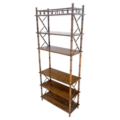 Pre-owned Drexel Very Fine Faux Bamboo Mid Century Modern 6 Tier Oak Etagere Shelf Display Mint In Brown
