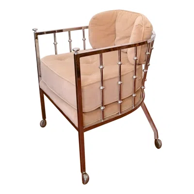 Pre-owned Drexel Vintage Chrome Spindle Armchairs With Casters By , Usa, 1970s. 2 Available In Sand