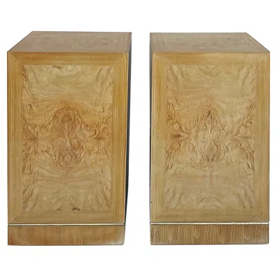 Pre-owned Drexel Vintage  Heritage Burlwood And Brass Pedestals, A Pair In Brown