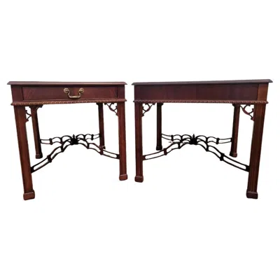 Pre-owned Drexel Vintage  Heritage Chippendale Banded-top Accent Tables - Set Of 2 In Brown
