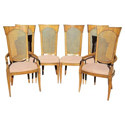 Pre-owned Drexel Vintage  Klismos Caned High Back Dining Chairs, Set Of 6 In Brown