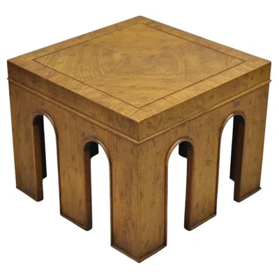 Pre-owned Drexel Vintage  Wellington Arched Hollywood Regency Burl Wood Pedestal Side Table In Brown