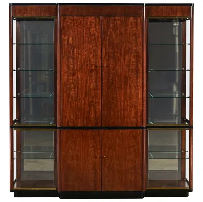 Pre-owned Drexel Vintage Modern Black & Burl  Heritage 3 Pc Lighted Wall Display Or Vitrine