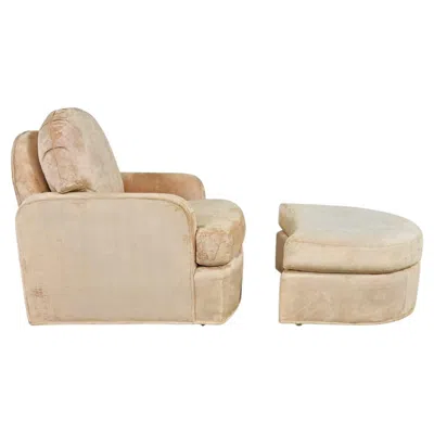 Pre-owned Drexel Vintage Modern  Club Chair & Ottoman With Casters Original Tan Chenille In Brown