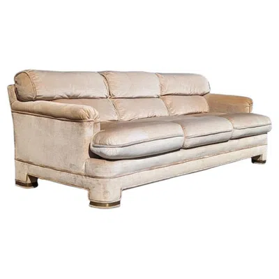 Pre-owned Drexel Vintage Sofa By  Heritage, Postmodern, 80s, Velvet, Hollywood Regency In Sand