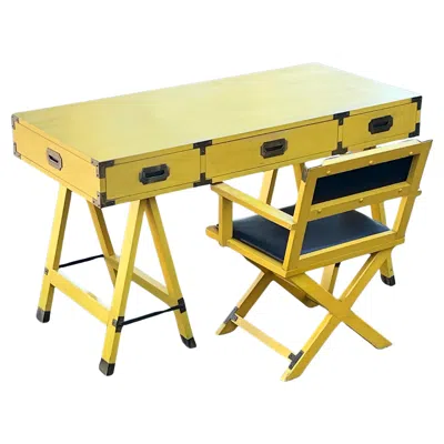 Pre-owned Drexel Vintage Yellow Campaign Desk And Matching Chair Ca' 1960's