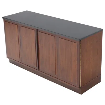 Pre-owned Drexel Walnut Base Petit Credenza With Slate Top Tv Stand Cabinet Console Table In Gray