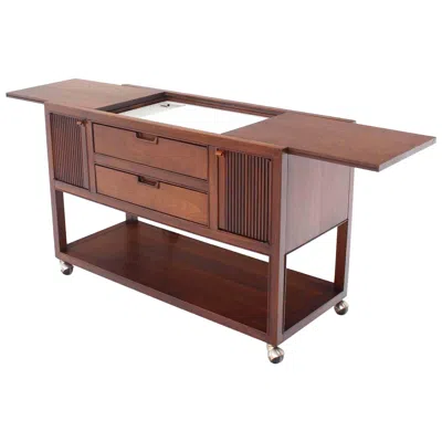 Pre-owned Drexel Walnut Server With Hidden Electric Dish Warmer In Brown