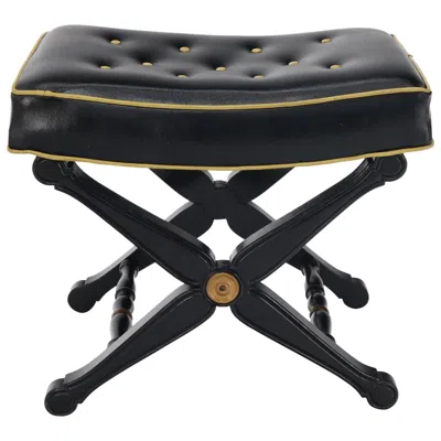 Pre-owned Drexel X Base Black Lacquer Tufted Two-tone Upholstery Neoclassical Bench Footstool