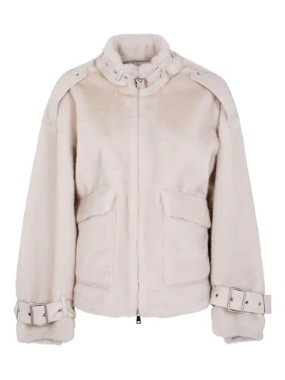 Drhope Buckle-details Faux-fur Jacket In Neutral